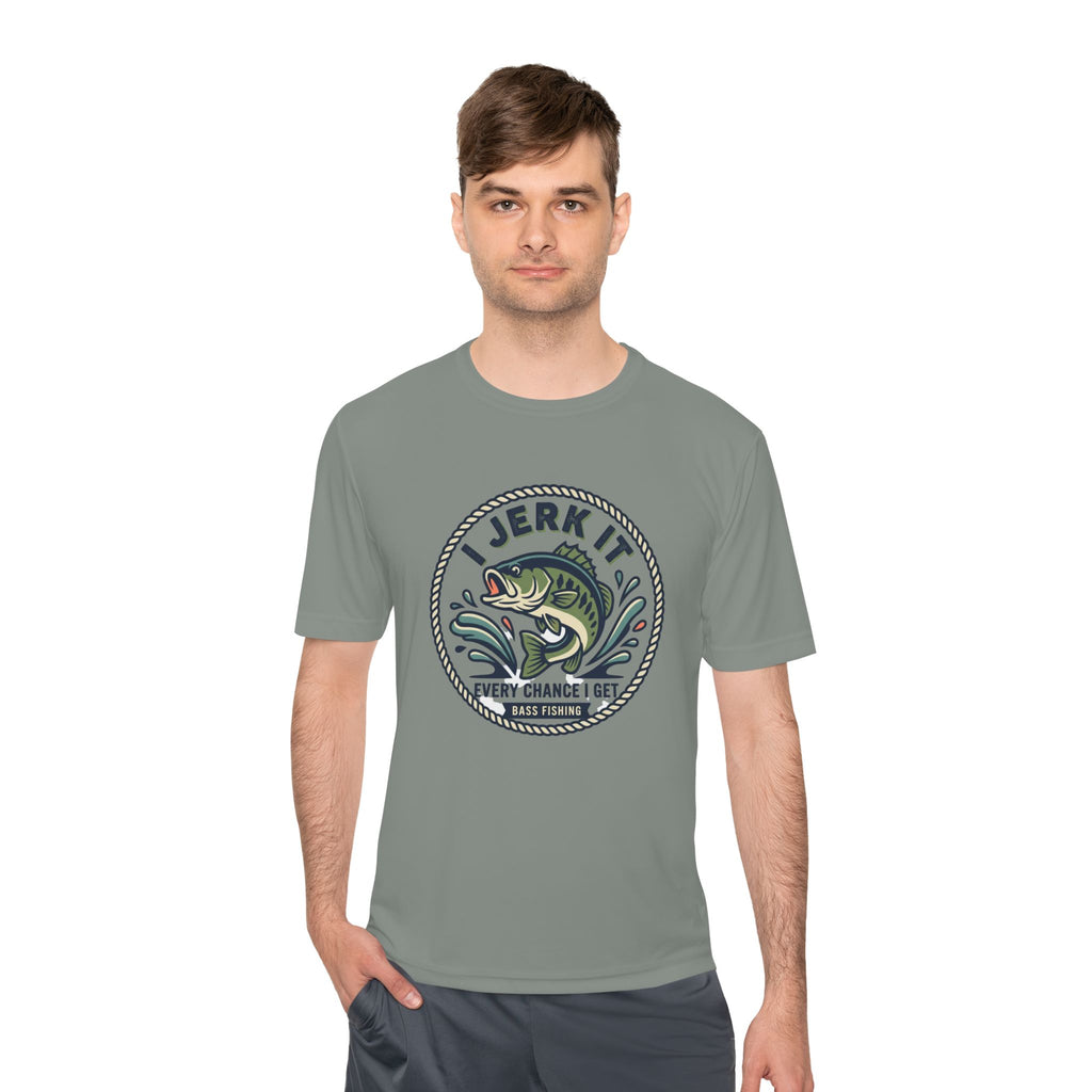 Fishing Tee — “I Jerk It Every Chance I Get” Bass Graphic Moisture‑Wicking Shirt