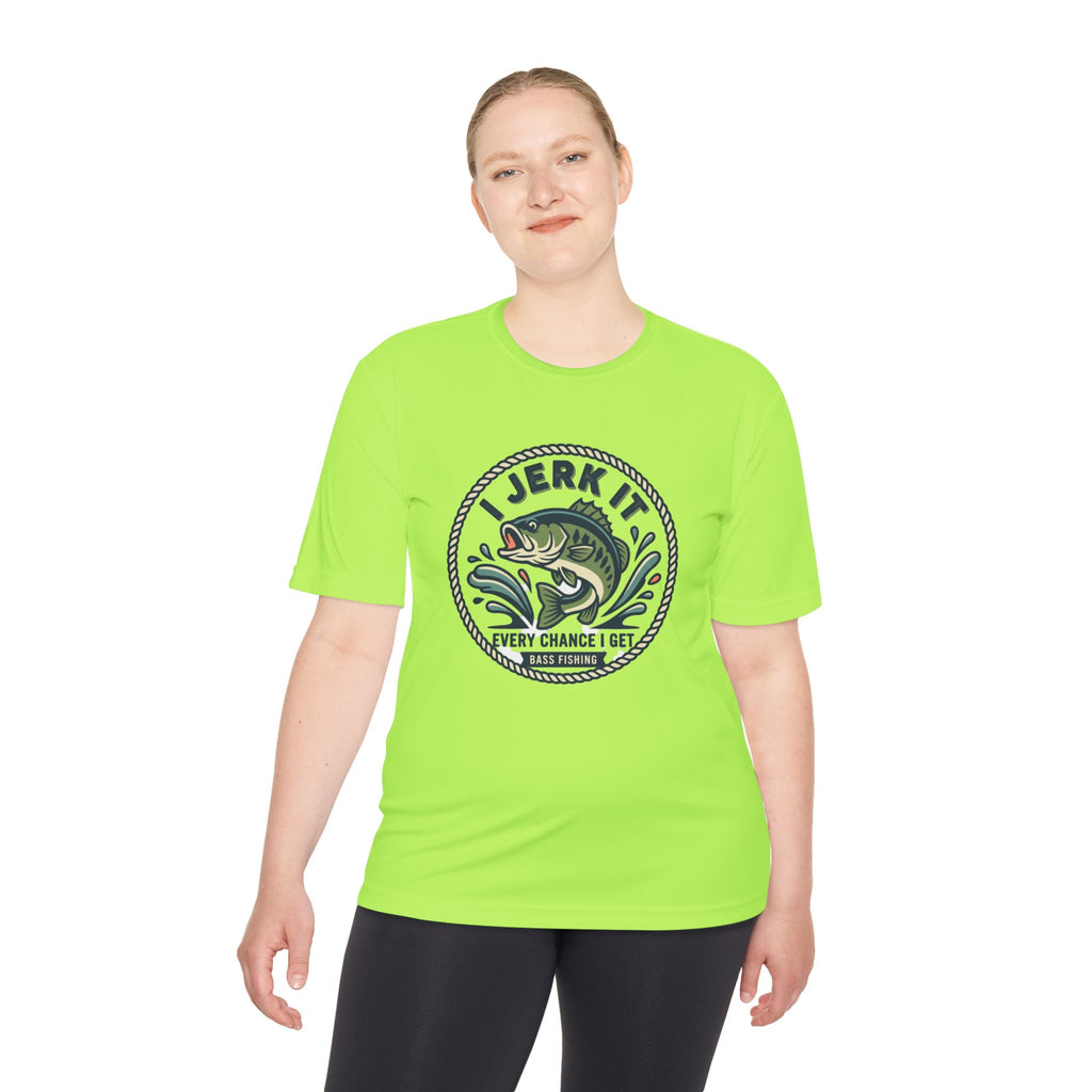 Fishing Tee — “I Jerk It Every Chance I Get” Bass Graphic Moisture‑Wicking Shirt