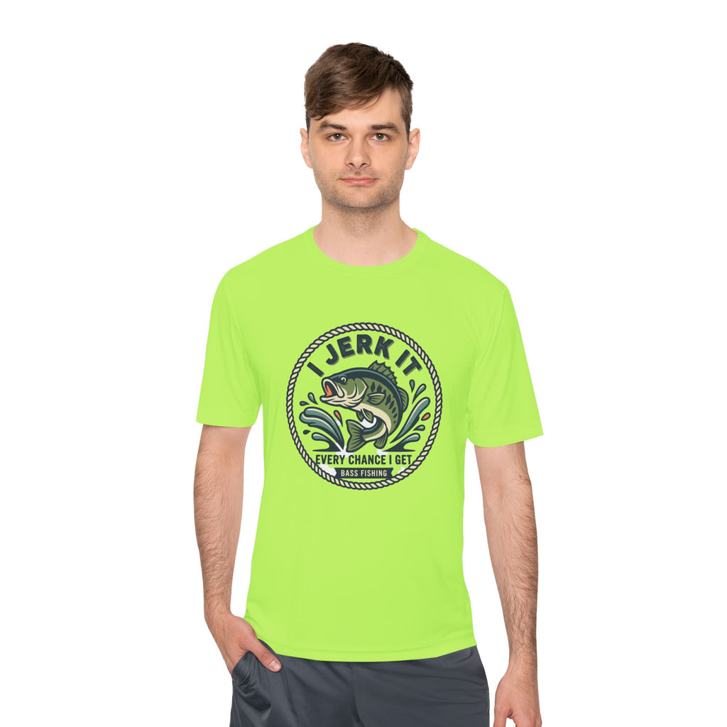 Fishing Tee — “I Jerk It Every Chance I Get” Bass Graphic Moisture‑Wicking Shirt