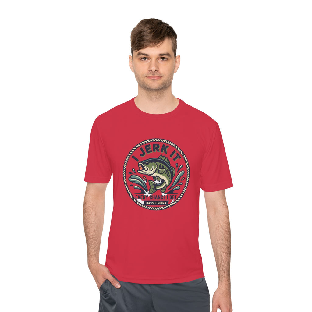 Fishing Tee — “I Jerk It Every Chance I Get” Bass Graphic Moisture‑Wicking Shirt