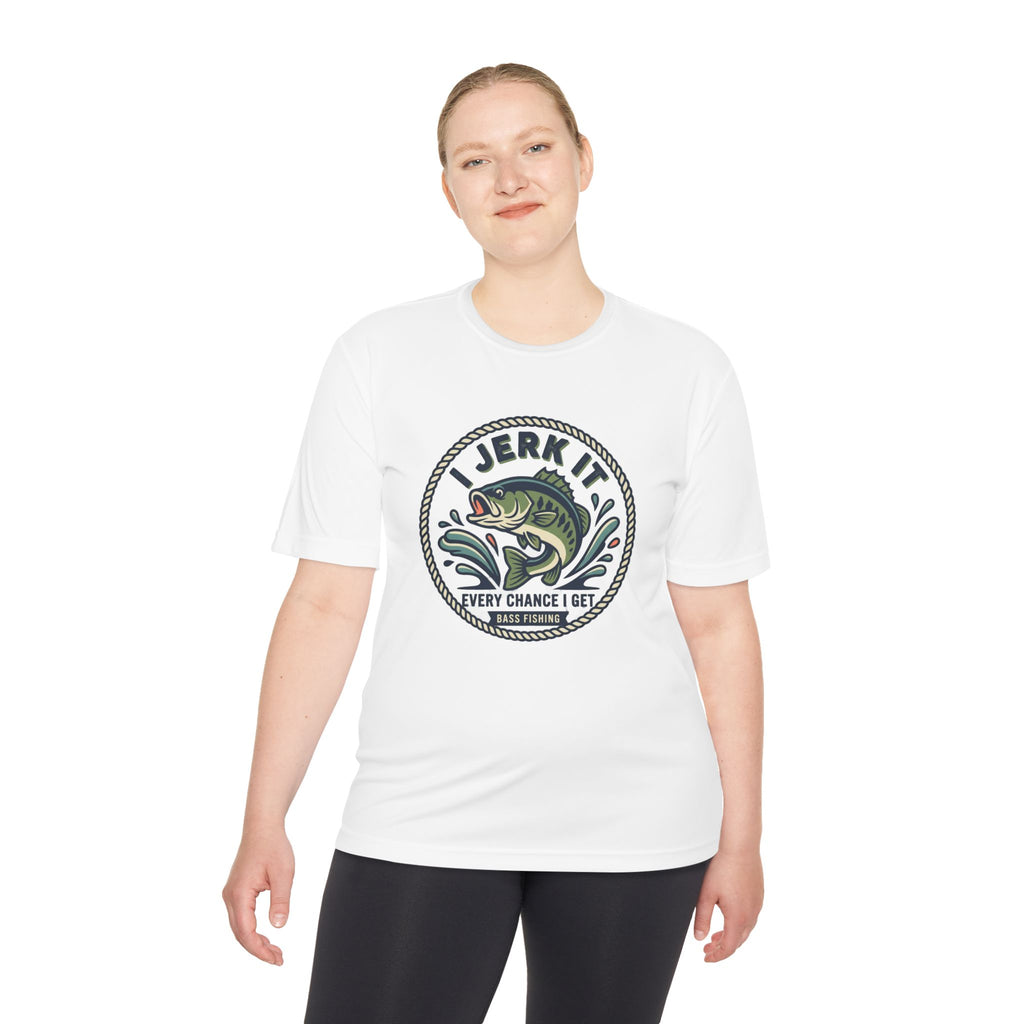 Fishing Tee — “I Jerk It Every Chance I Get” Bass Graphic Moisture‑Wicking Shirt