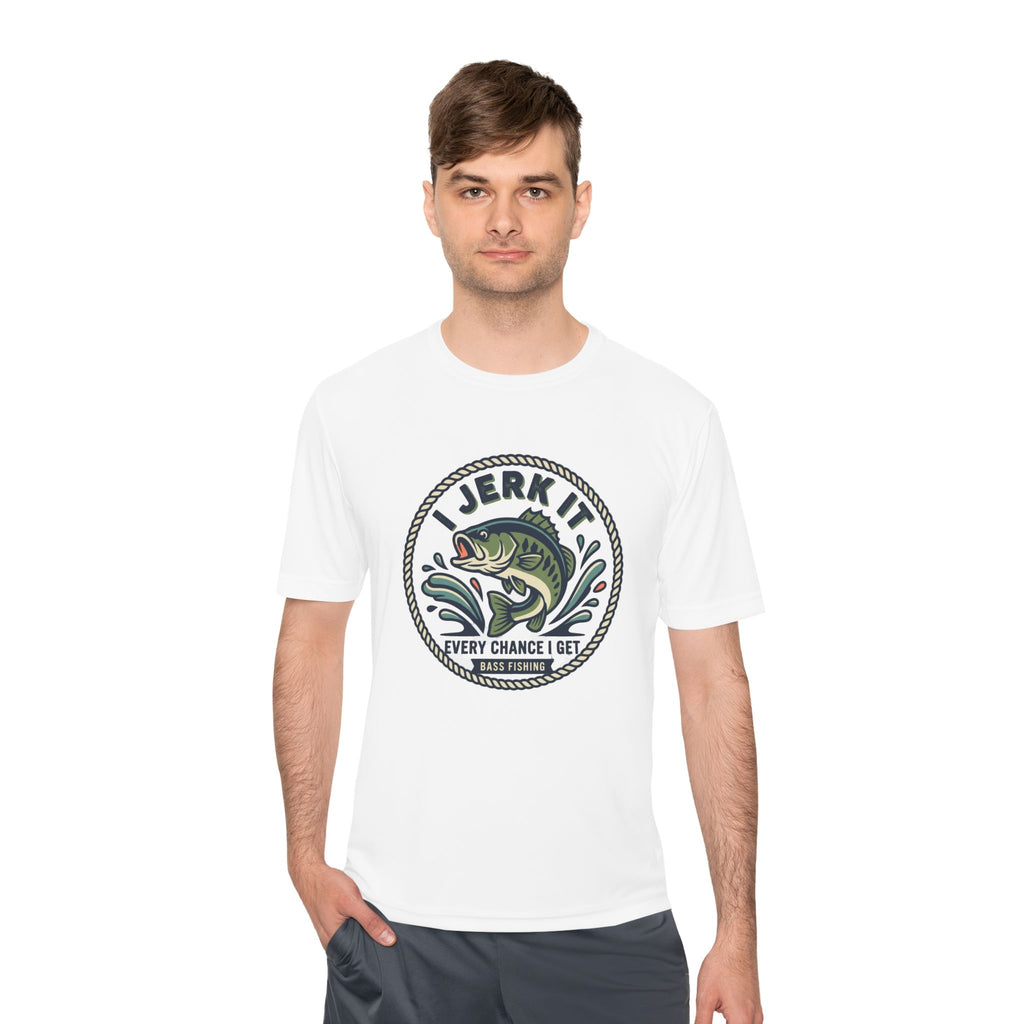 Fishing Tee — “I Jerk It Every Chance I Get” Bass Graphic Moisture‑Wicking Shirt