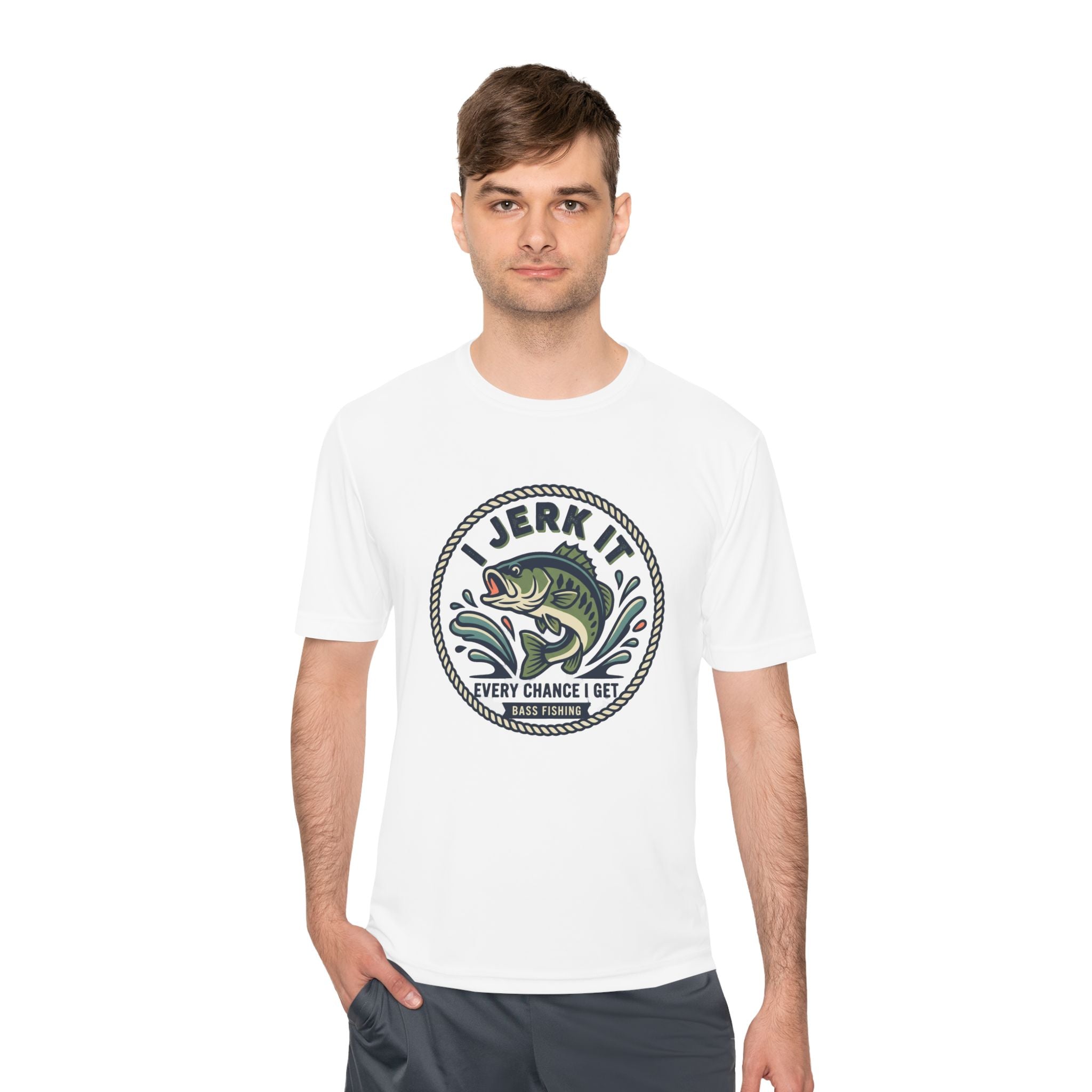 Fishing Tee — “I Jerk It Every Chance I Get” Bass Graphic Moisture‑Wicking Shirt
