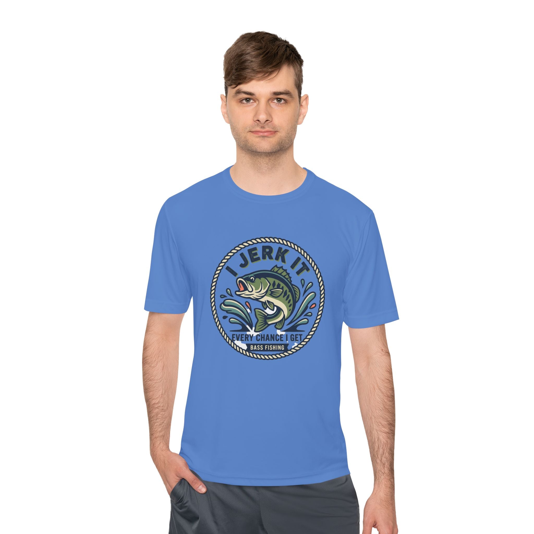 Fishing Tee — “I Jerk It Every Chance I Get” Bass Graphic Moisture‑Wicking Shirt