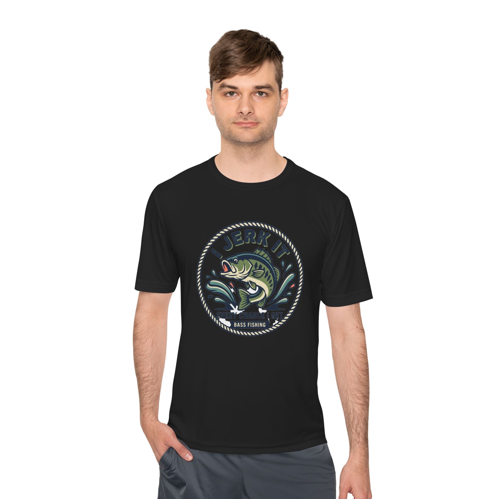 Fishing Tee — “I Jerk It Every Chance I Get” Bass Graphic Moisture‑Wicking Shirt