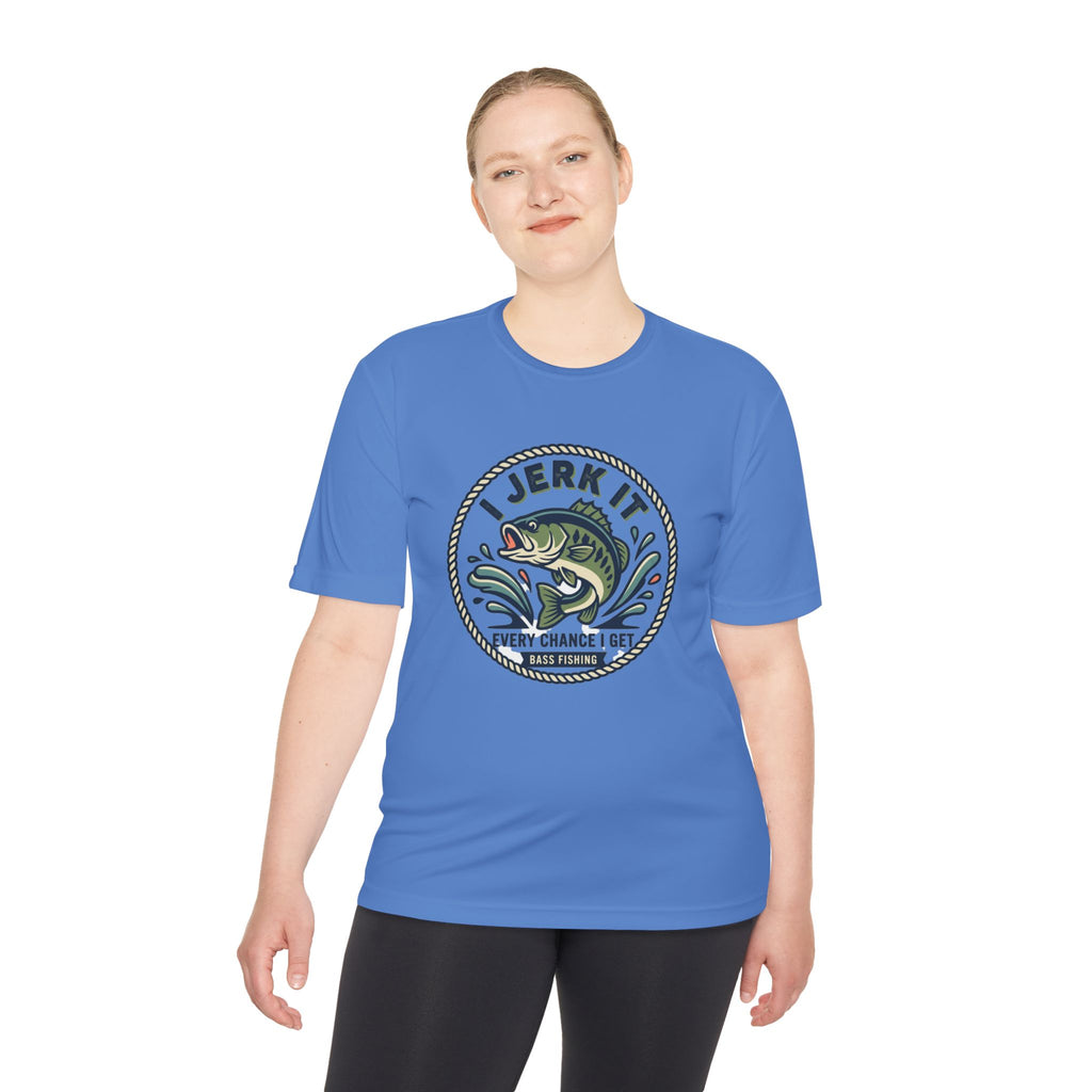 Fishing Tee — “I Jerk It Every Chance I Get” Bass Graphic Moisture‑Wicking Shirt