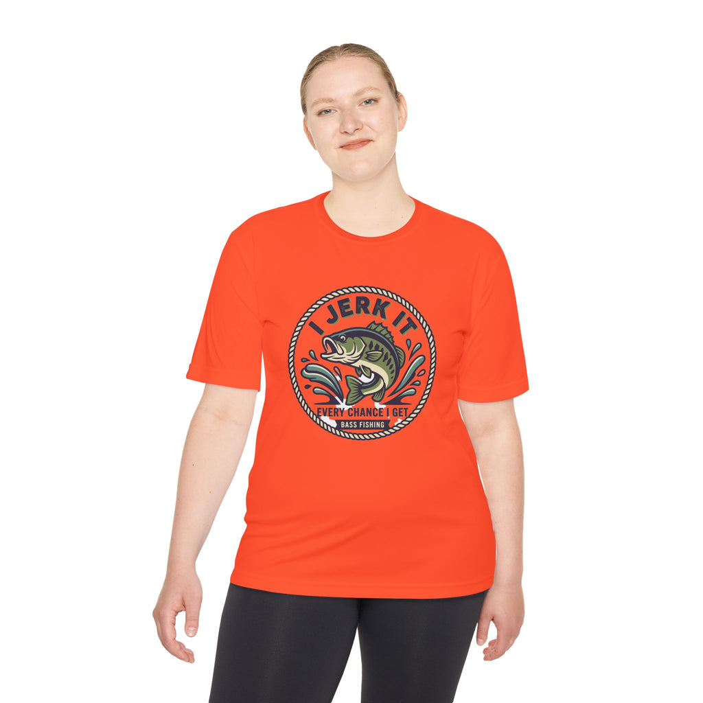 Fishing Tee — “I Jerk It Every Chance I Get” Bass Graphic Moisture‑Wicking Shirt
